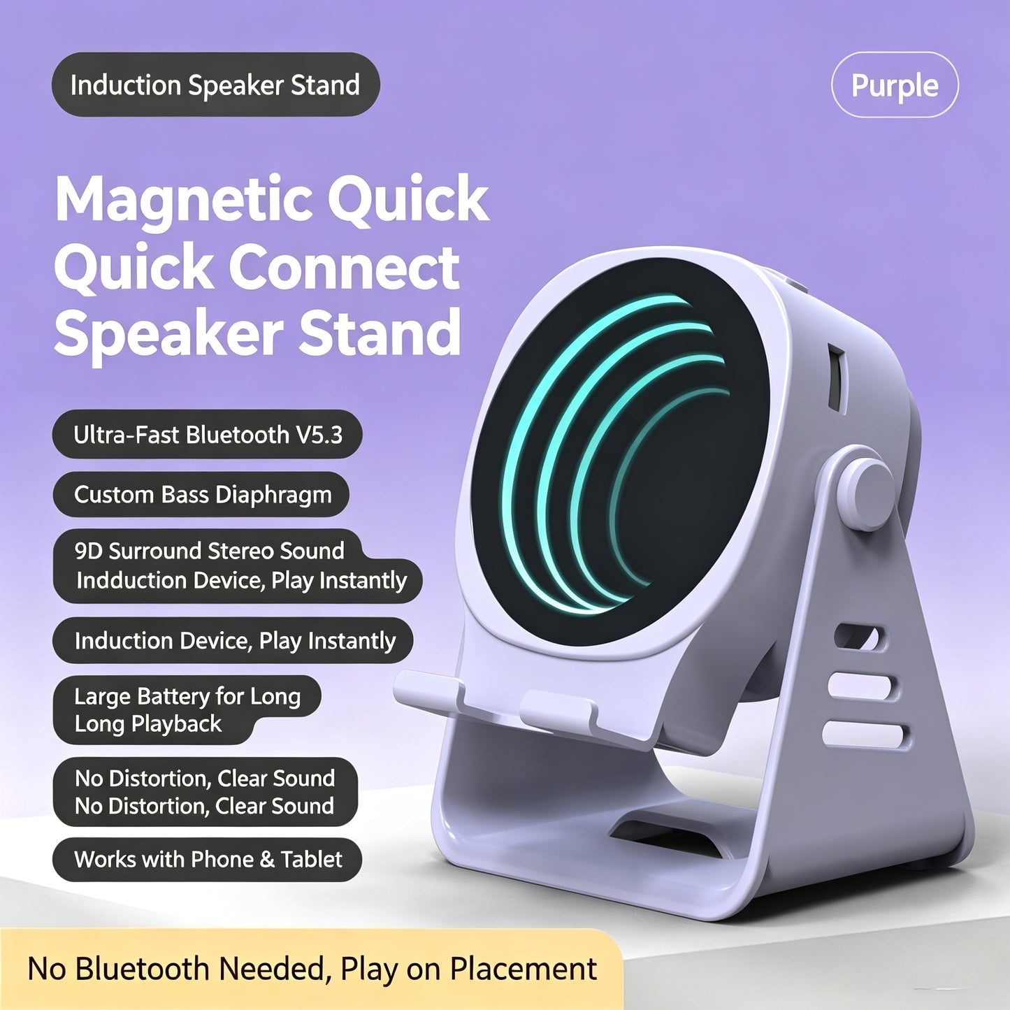 7-in-1 Wireless Induction Bluetooth Speaker with Remote & RGB Light