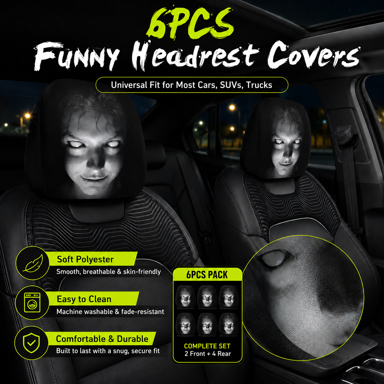 π» SPOOKY Car Headrest Covers β 2PCS Universal Fit π
