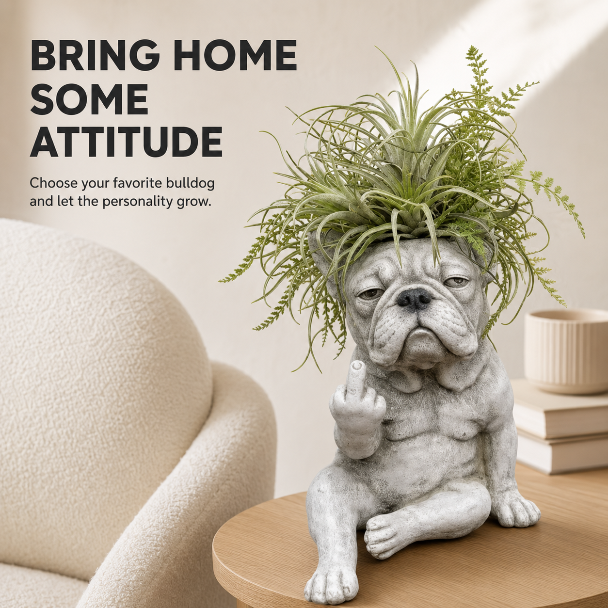 🌱 Funny Bulldog Planter with Attitude – 3 Sassy Styles
