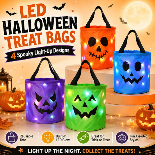 🎃4PCS Light-Up Halloween Trick-or-Treat Bags – Reusable LED Candy Buckets