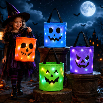🎃4PCS Light-Up Halloween Trick-or-Treat Bags – Reusable LED Candy Buckets