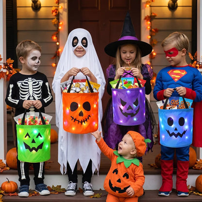 🎃4PCS Light-Up Halloween Trick-or-Treat Bags – Reusable LED Candy Buckets