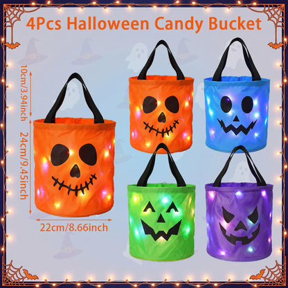 🎃4PCS Light-Up Halloween Trick-or-Treat Bags – Reusable LED Candy Buckets