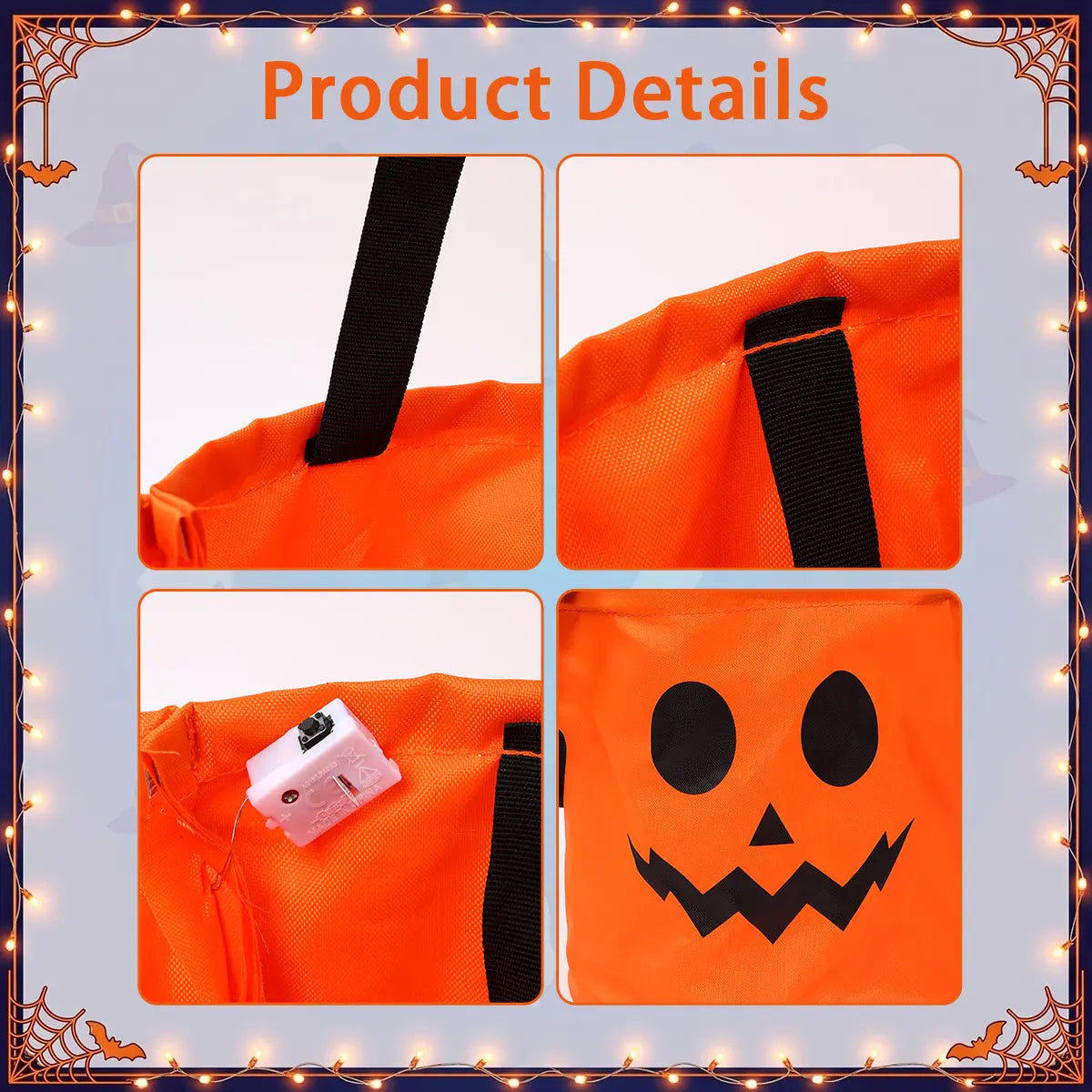 🎃4PCS Light-Up Halloween Trick-or-Treat Bags – Reusable LED Candy Buckets