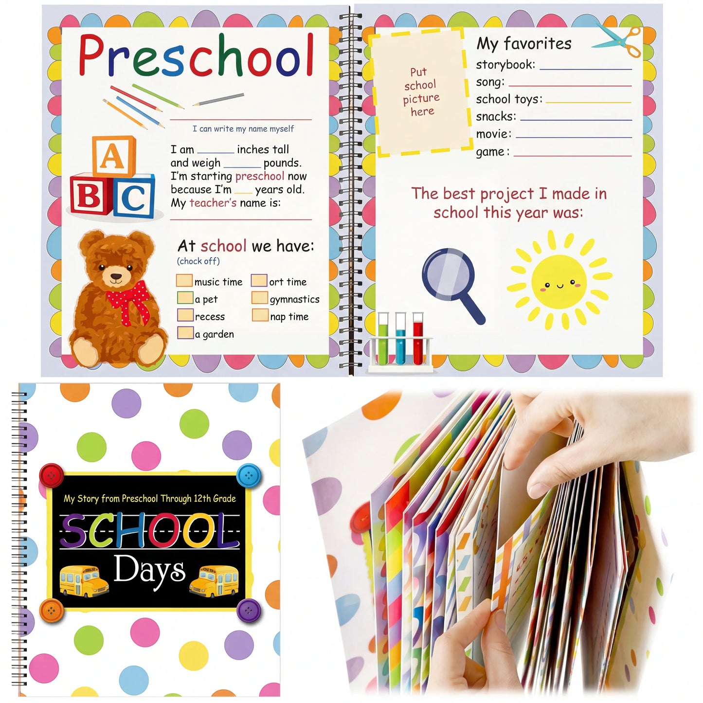📔School Memory Book for Kids Preschools to 12th Grade