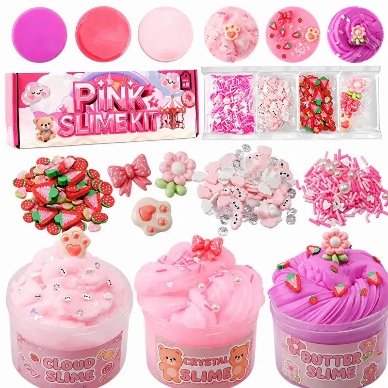 Summer Gift 3-Pack 200ml Pink Slime Kit – Butter, Cloud & Crunchy Slime