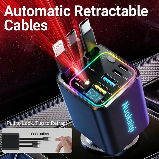✨ 7-in-1 Retractable Car Charger with Star Projector & 120W Fast Charge