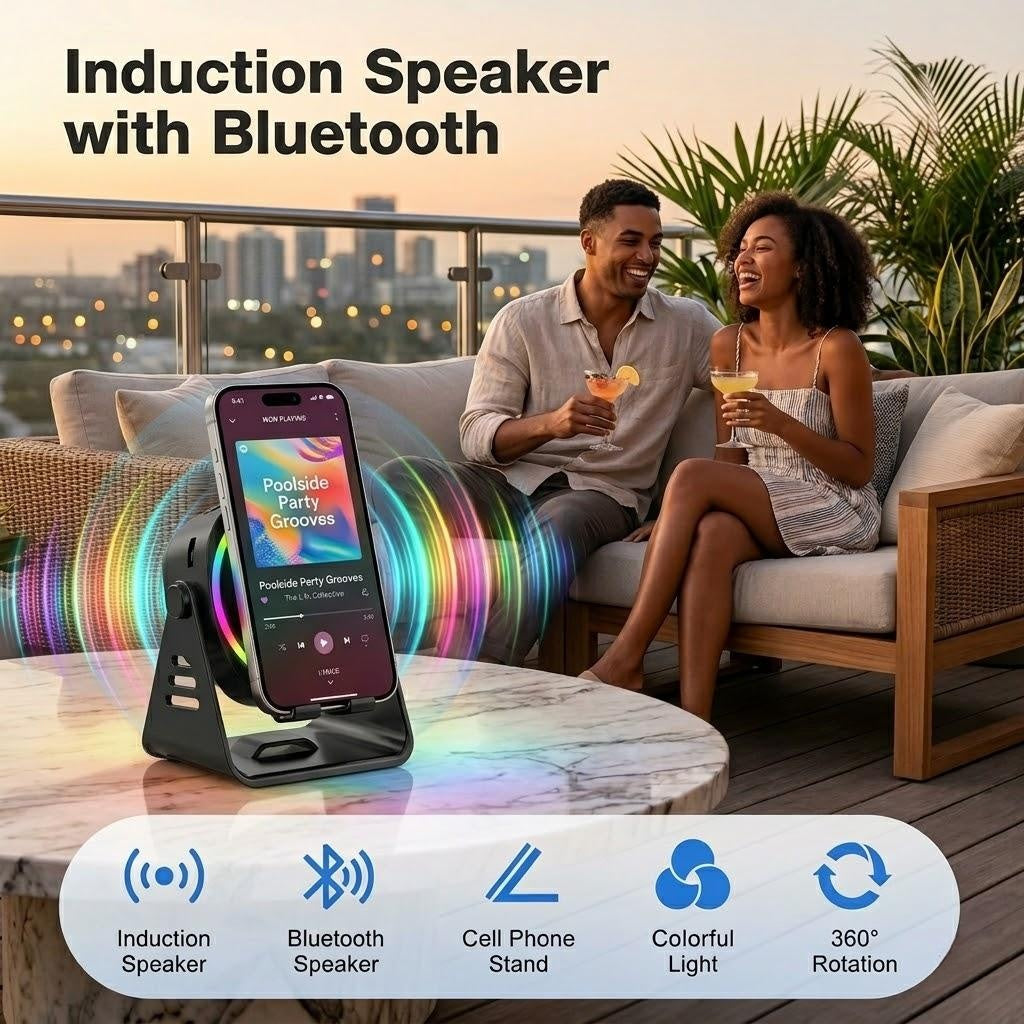 7-in-1 Wireless Induction Bluetooth Speaker with Remote & RGB Light