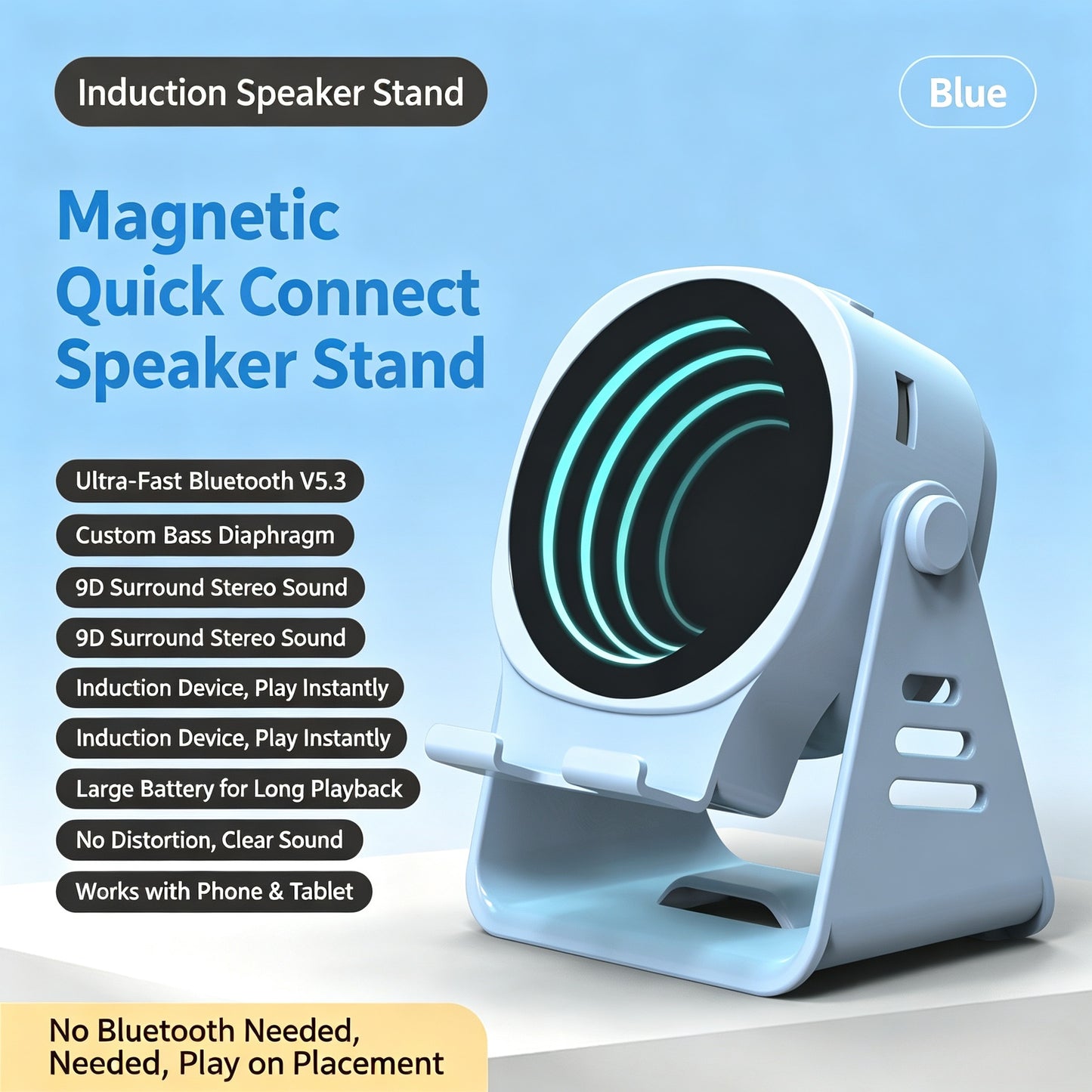7-in-1 Wireless Induction Bluetooth Speaker with Remote & RGB Light