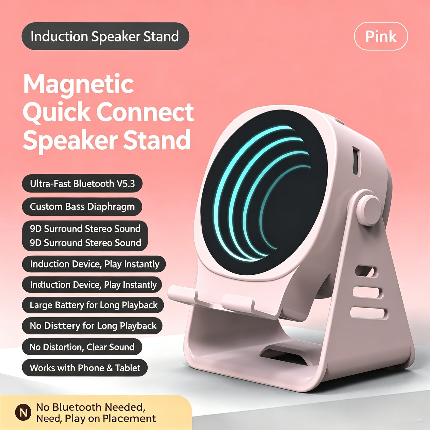 7-in-1 Wireless Induction Bluetooth Speaker with Remote & RGB Light