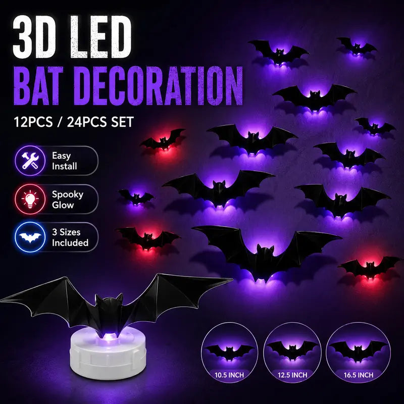 🔥 3D LED Bat Wall Decorations – 🦇 Create A Spooky Halloween Glow