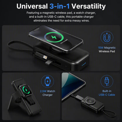 ⚡3-in-1 foldable rechargeable portable power bank