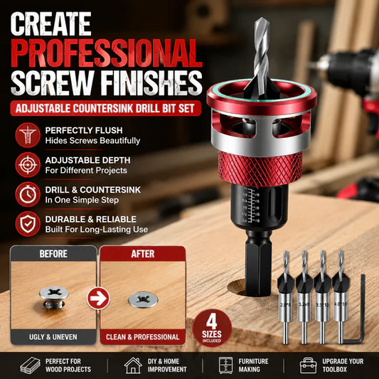 🔧 Countersink Drill Bit Set – Precise Depth Control, No Scratch Damage
