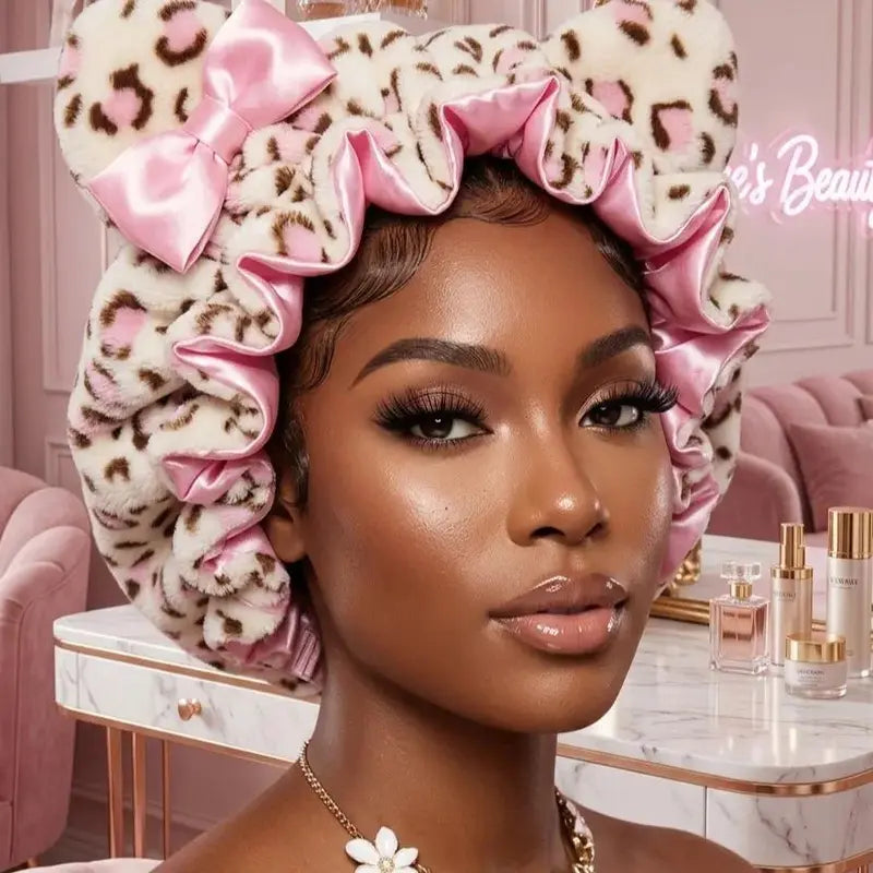 🐆✨PLUSH CHEETAH - Women's Plush Satin Bonnet