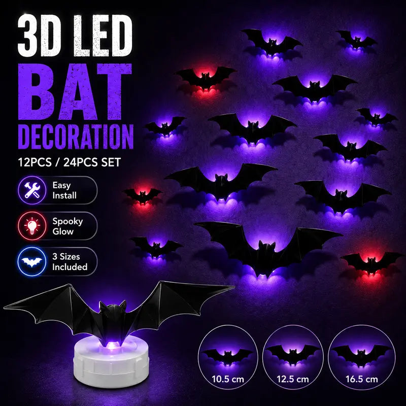 🔥 3D LED Bat Wall Decorations – 🦇 Create A Spooky Halloween Glow