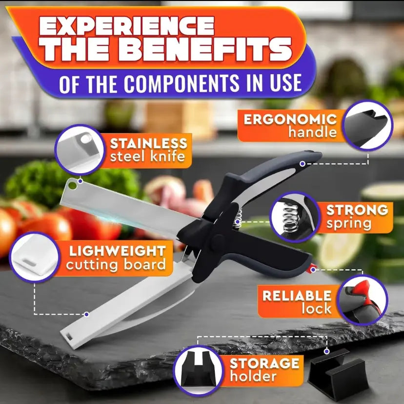 🔥2 in 1 Kitchen Scissors for Food – Stainless Steel Blade & Plastic Cutting Board Scissors