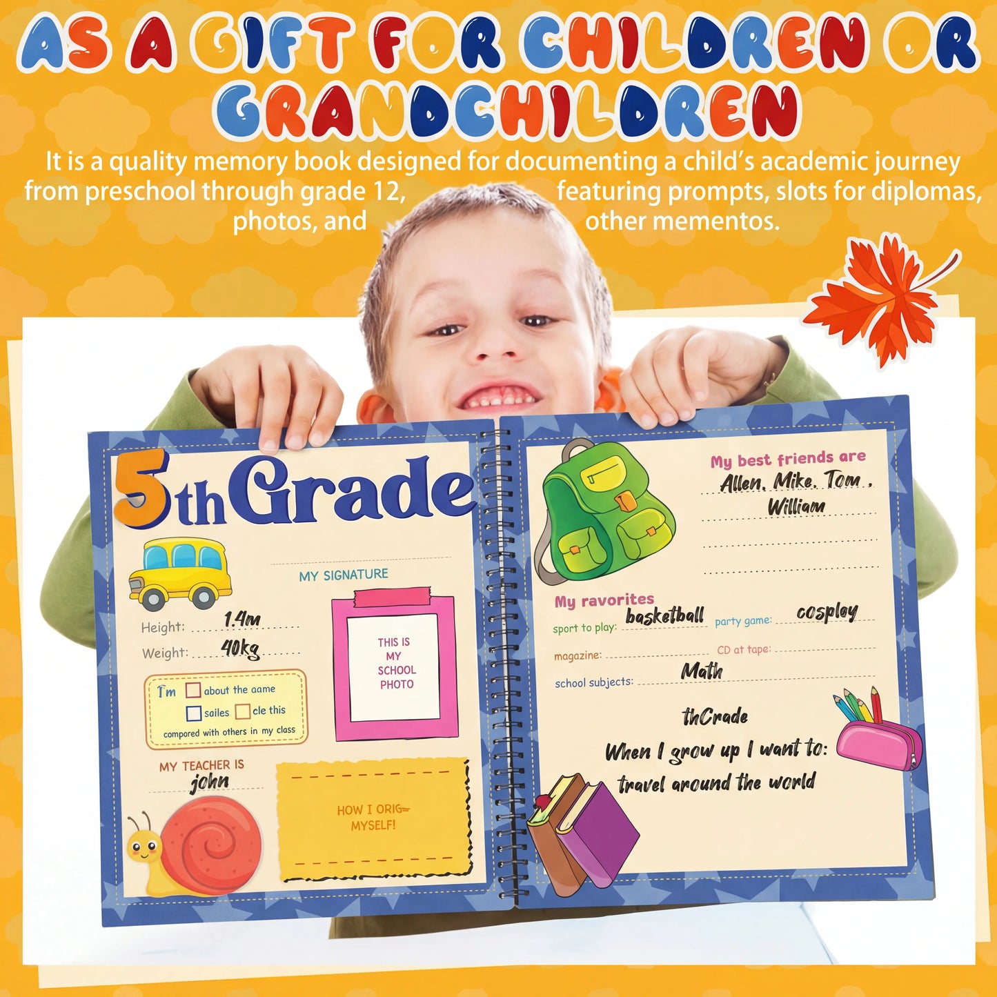 📔School Memory Book for Kids Preschools to 12th Grade