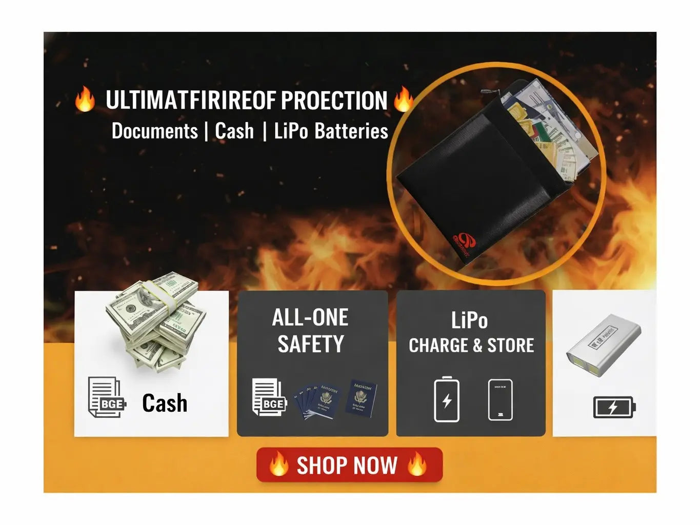 🔥Large Fireproof Document Bag🔒 - Water Resistant Storage🏠