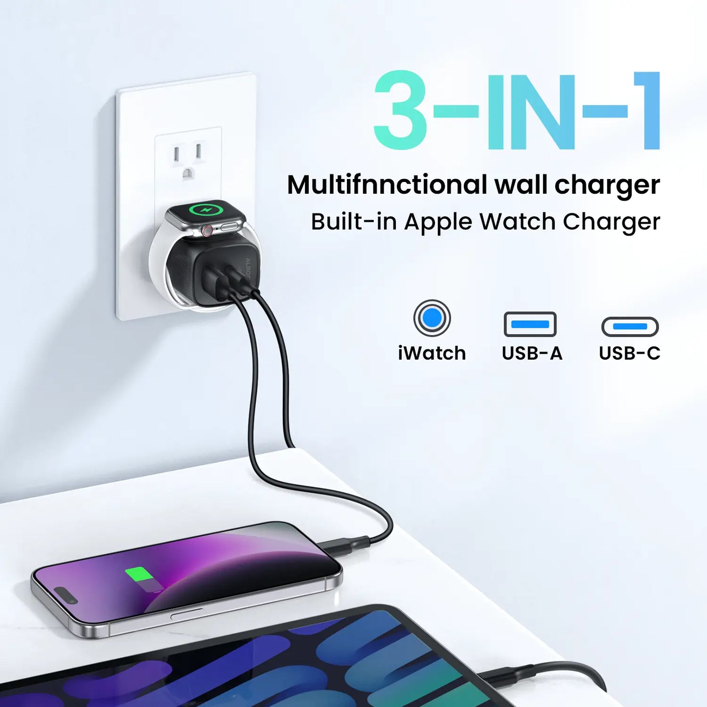 3-in-1 Magnetic Wireless Charger 20W for Apple Watch & iPhone