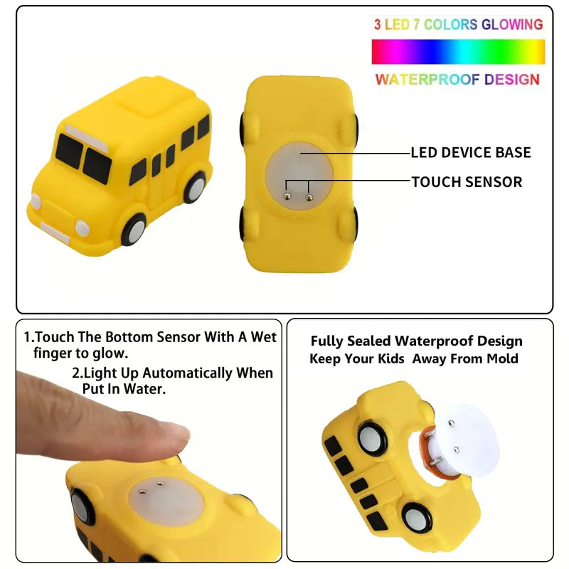 6PCS Bath Cars,Traffic Vehicles and Construction Vehicles, Light Up Bath Toy for Toddler