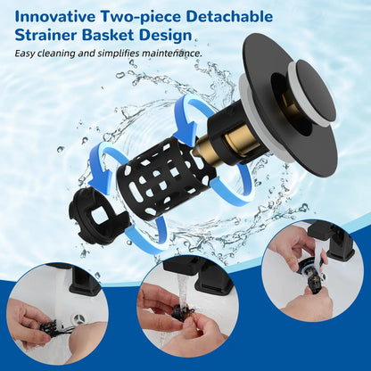 Hibbent 3 in 1 Bathroom Sink Drain Strainer - Matte Black