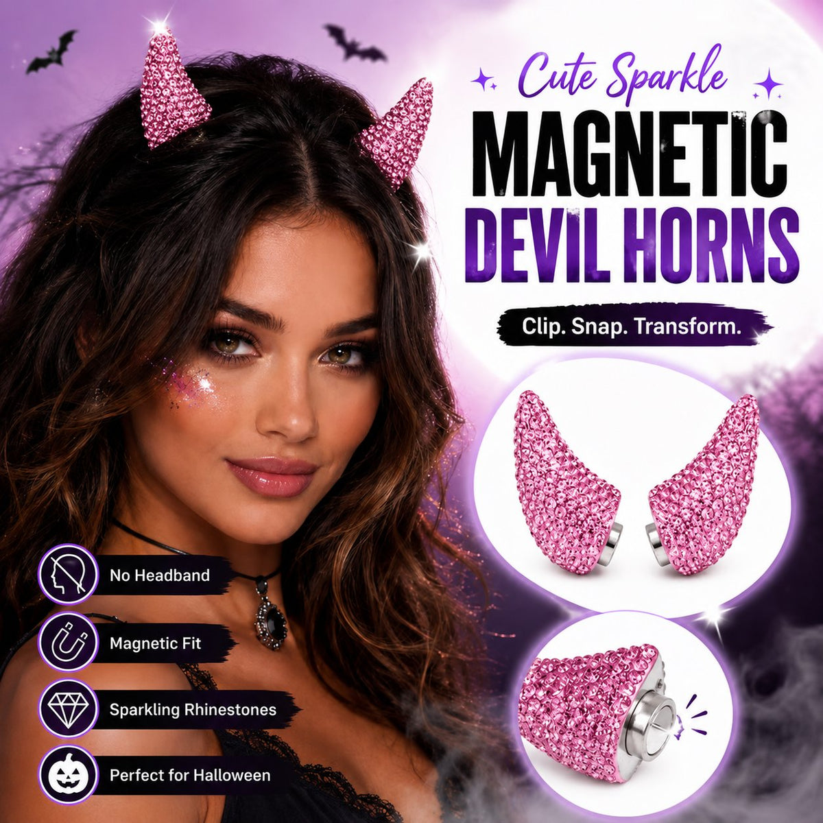 💥 LAST DAY 50% OFF - 😈✨ Cute Sparkle Magnetic Devil Horns (1 Pair)