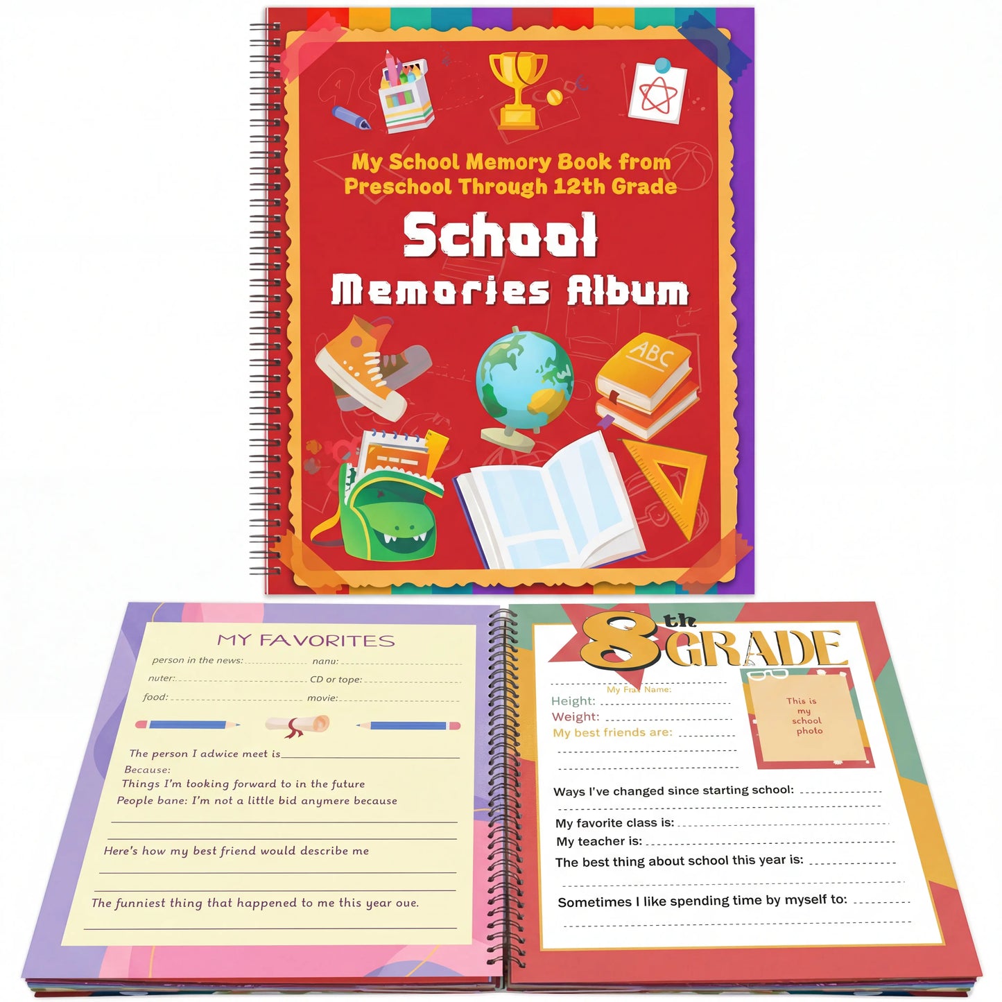 📔School Memory Book for Kids Preschools to 12th Grade
