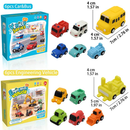 6PCS Bath Cars,Traffic Vehicles and Construction Vehicles, Light Up Bath Toy for Toddler