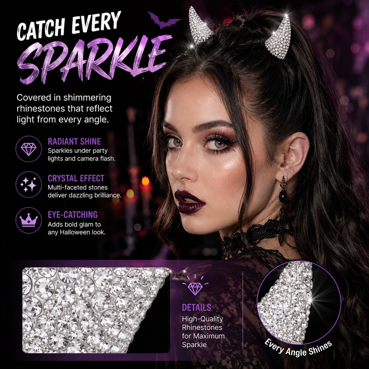 💥 LAST DAY 50% OFF - 😈✨ Cute Sparkle Magnetic Devil Horns (1 Pair)