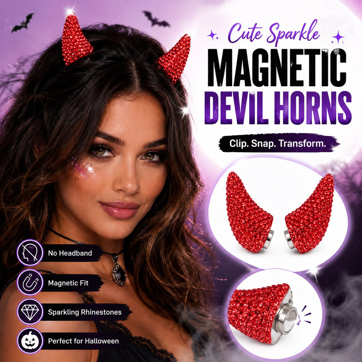 💥 LAST DAY 50% OFF - 😈✨ Cute Sparkle Magnetic Devil Horns (1 Pair)