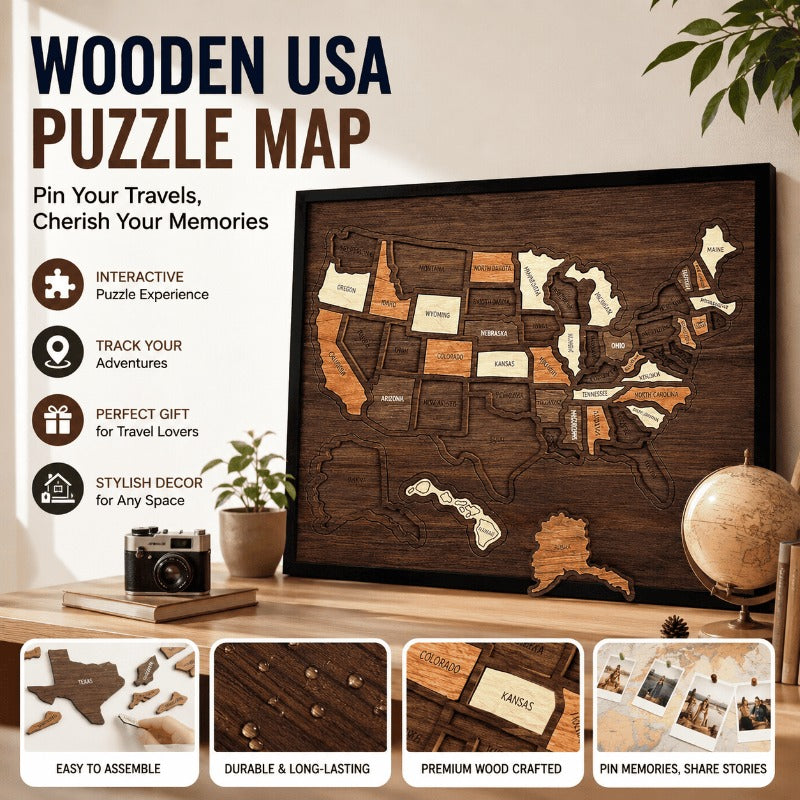 Wooden USA Travel Map Puzzle
