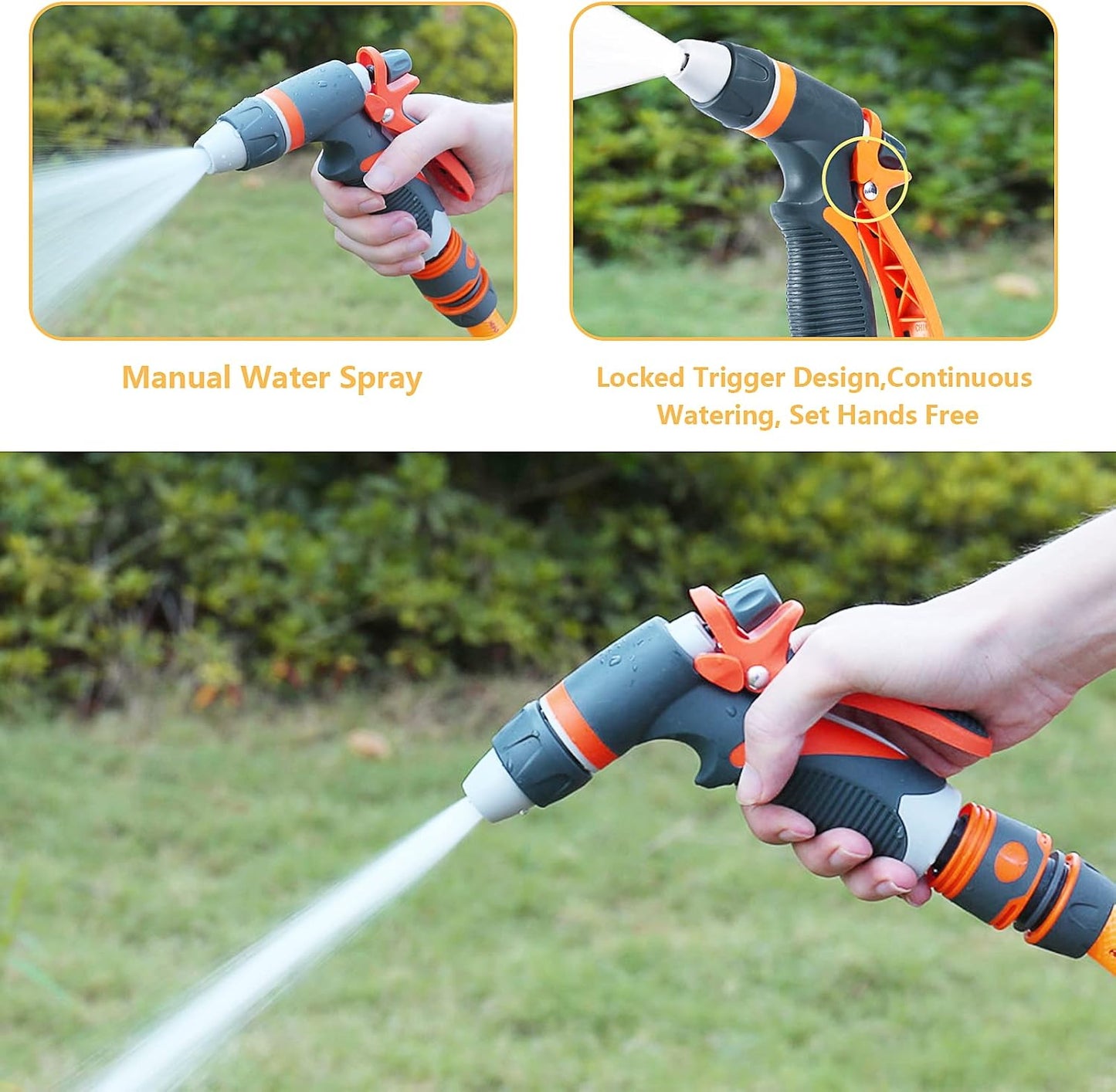 Garden Hose Spray Gun with Nozzles High Pressure Hose Pipe Spray Gun Attachments with Hosepipe Water Gun for Watering Plants & Lawns,Shower Pets,Car Washing