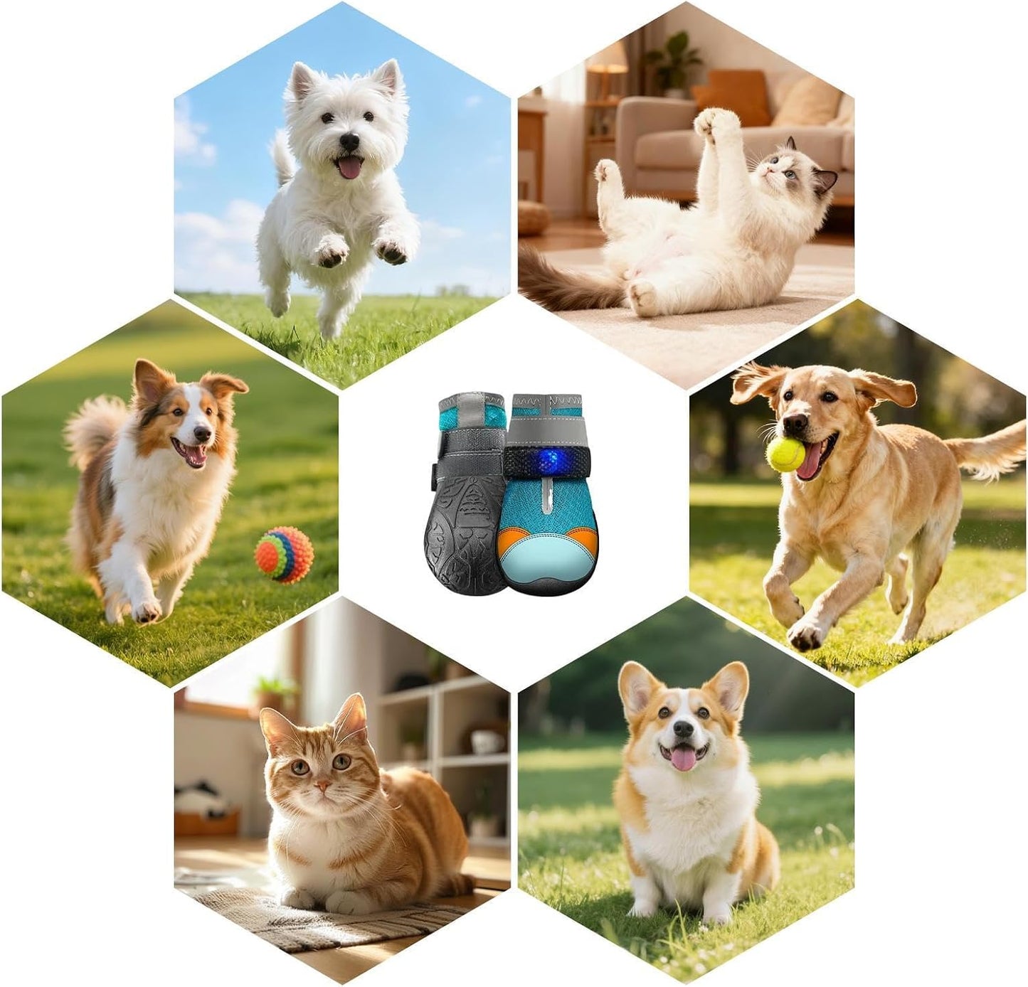 Dog Shoes LED Motion Activated Light Up Puppy Boots Non Slip Rubber Paw Protective Shoes Breathable Mesh Four