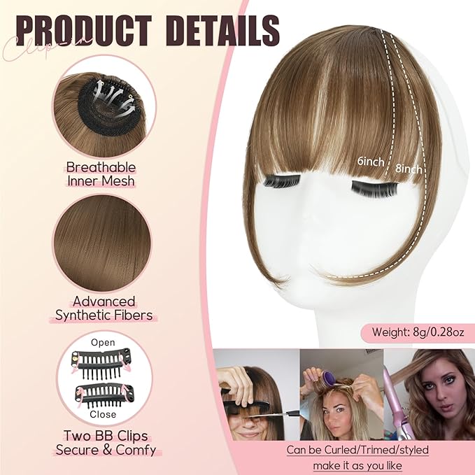 Clip-in Air Bangs - Lightweight Synthetic Hair Extensions
