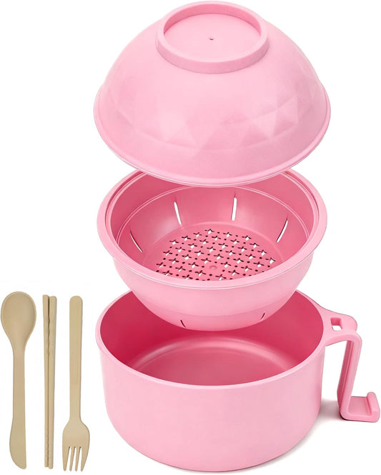 Eco-Friendly 3-in-1 Microwave Ramen Bowl Set with Chopsticks & Strainer