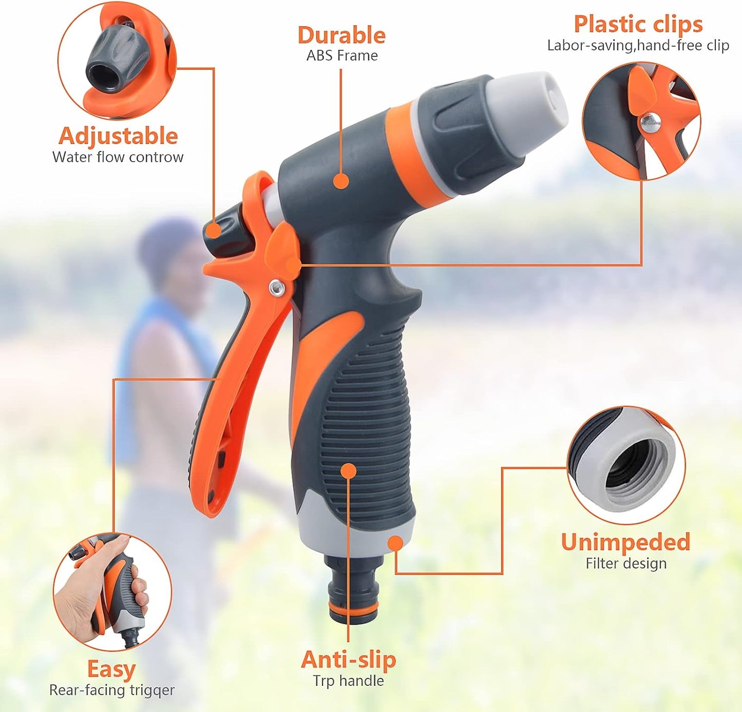 Garden Hose Spray Gun with Nozzles High Pressure Hose Pipe Spray Gun Attachments with Hosepipe Water Gun for Watering Plants & Lawns,Shower Pets,Car Washing