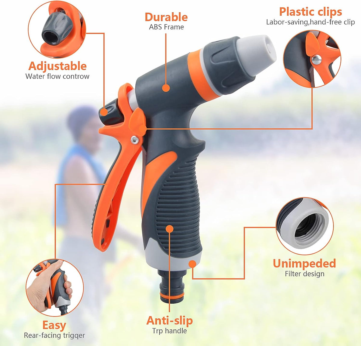 High Pressure Hose Pipe Spray Gun Attachments with Hosepipe Water Gun for Watering Plants & Lawns,Shower Pets,Car Washing