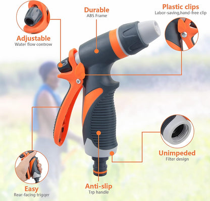 Garden Hose Spray Gun with Nozzles High Pressure Hose Pipe Spray Gun Attachments with Hosepipe Water Gun for Watering Plants & Lawns,Shower Pets,Car Washing