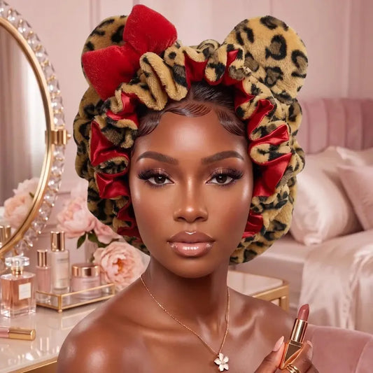 🐆✨PLUSH CHEETAH - Women's Plush Satin Bonnet