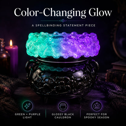 Halloween Cauldron LED Bubble Light Decor, Witch Potion Black Cauldron Lamp with Color Changing Glow, Spooky Gothic Tabletop Mood Light for Halloween Party Home Shelf Decor