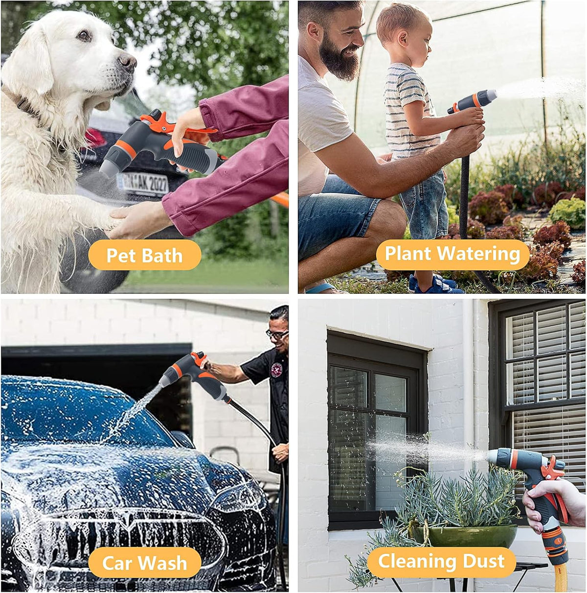 High Pressure Hose Pipe Spray Gun Attachments with Hosepipe Water Gun for Watering Plants & Lawns,Shower Pets,Car Washing