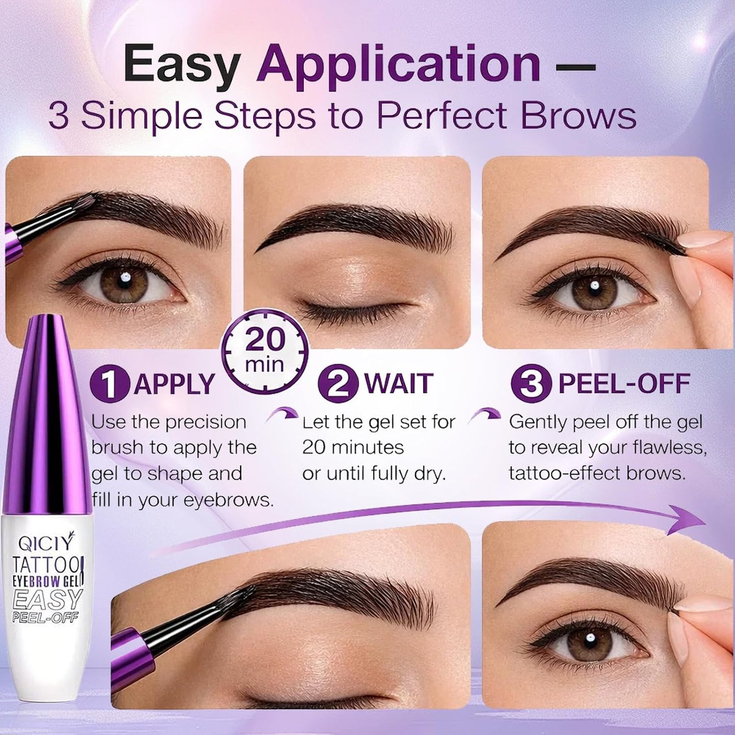 QICIY Easy Peel Off Eyebrow Tint Gel - Waterproof & Long-lasting