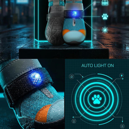 Dog Shoes LED Motion Activated Light Up Puppy Boots Non Slip Rubber Paw Protective Shoes Breathable Mesh Four