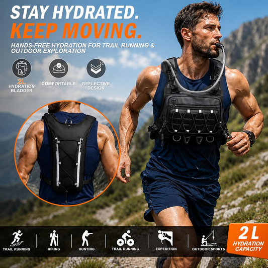 🎒💦Tactical Running Vest with 2L Water Bladder — Lightweight Anti-Bounce Hydration Backpack