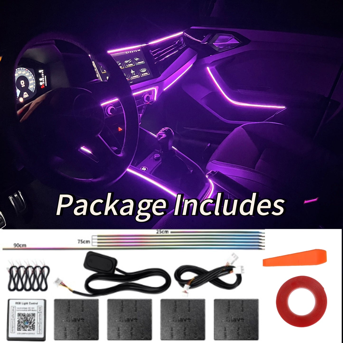 Interior Car LED Strip Lights RGB Fiber Optic Trim Lighting