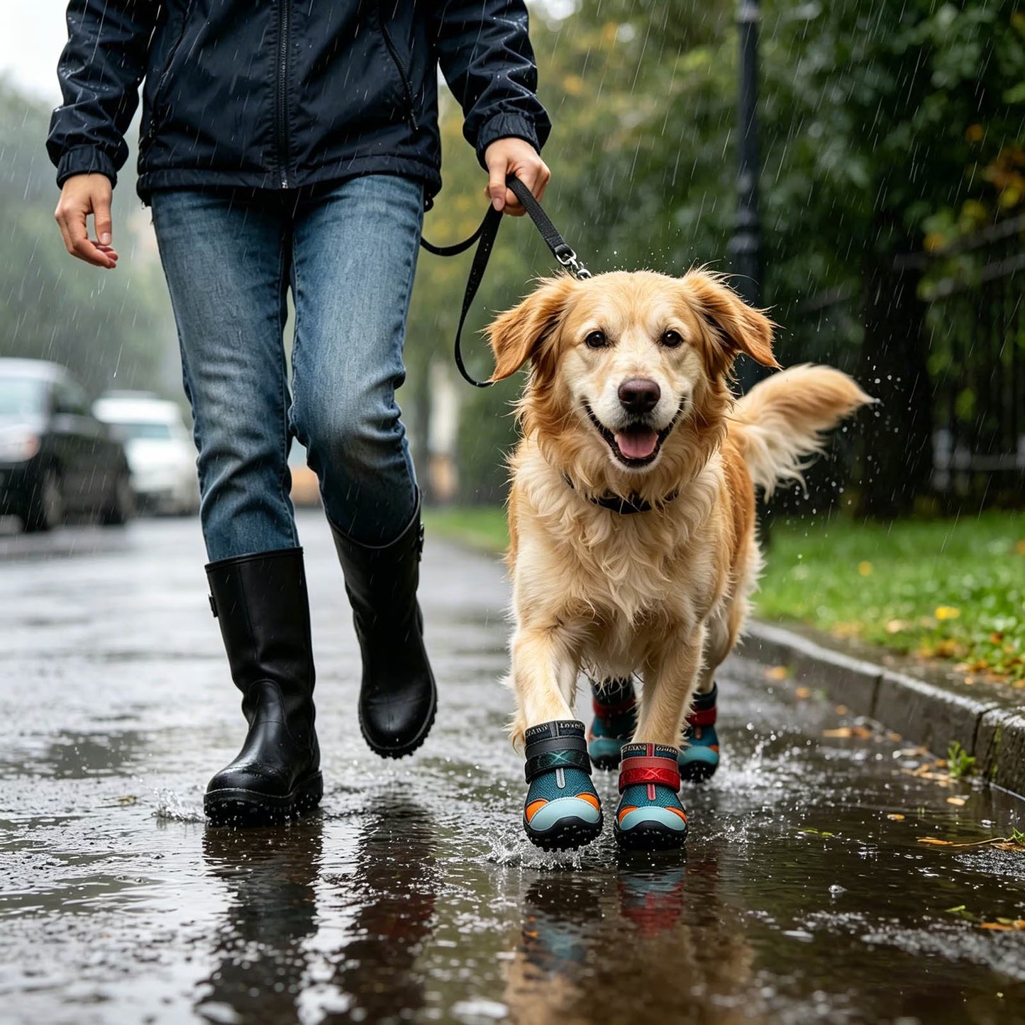 Dog Shoes LED Motion Activated Light Up Puppy Boots Non Slip Rubber Paw Protective Shoes Breathable Mesh Four