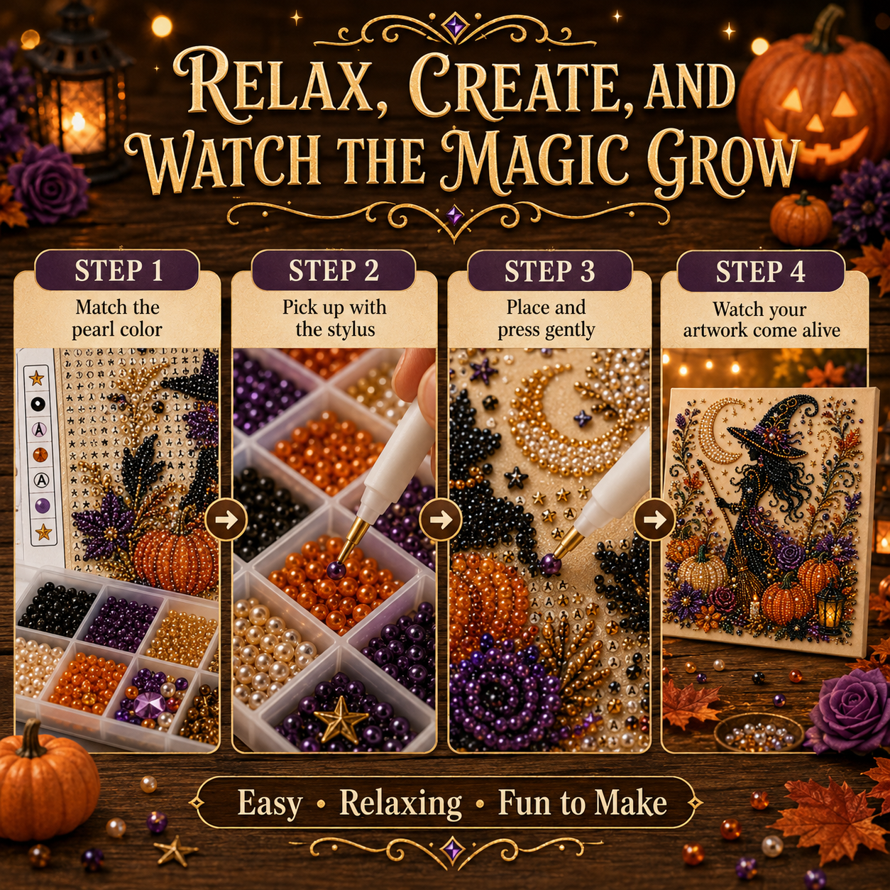 👻✨ Halloween Pearl Art DIY Kit – Turn Tiny Pearls into Spooky-Cute Magic