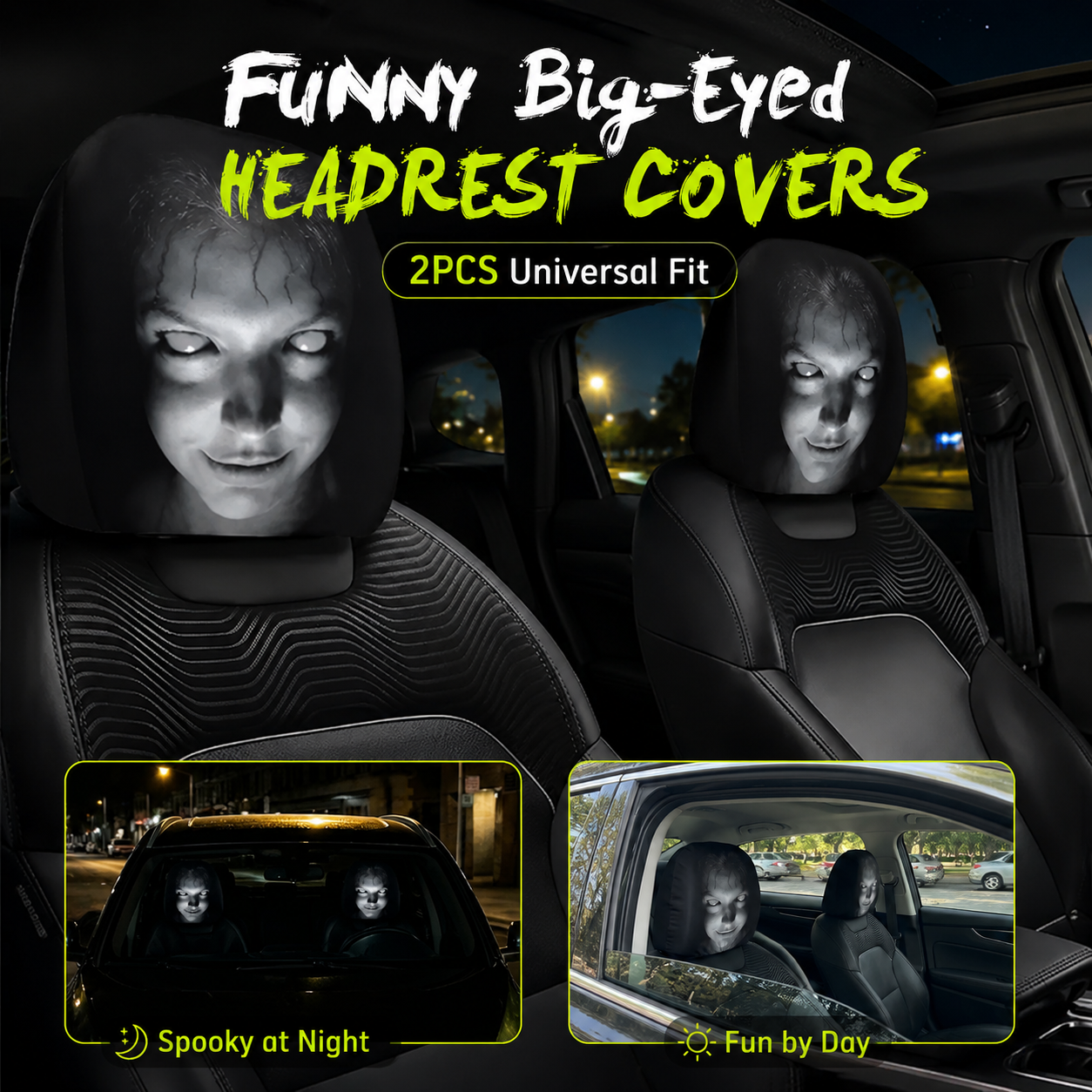 👻 SPOOKY Car Headrest Covers – 2PCS Universal Fit 🚗