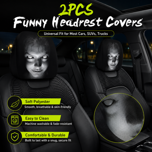 👻 SPOOKY Car Headrest Covers – 2PCS Universal Fit 🚗