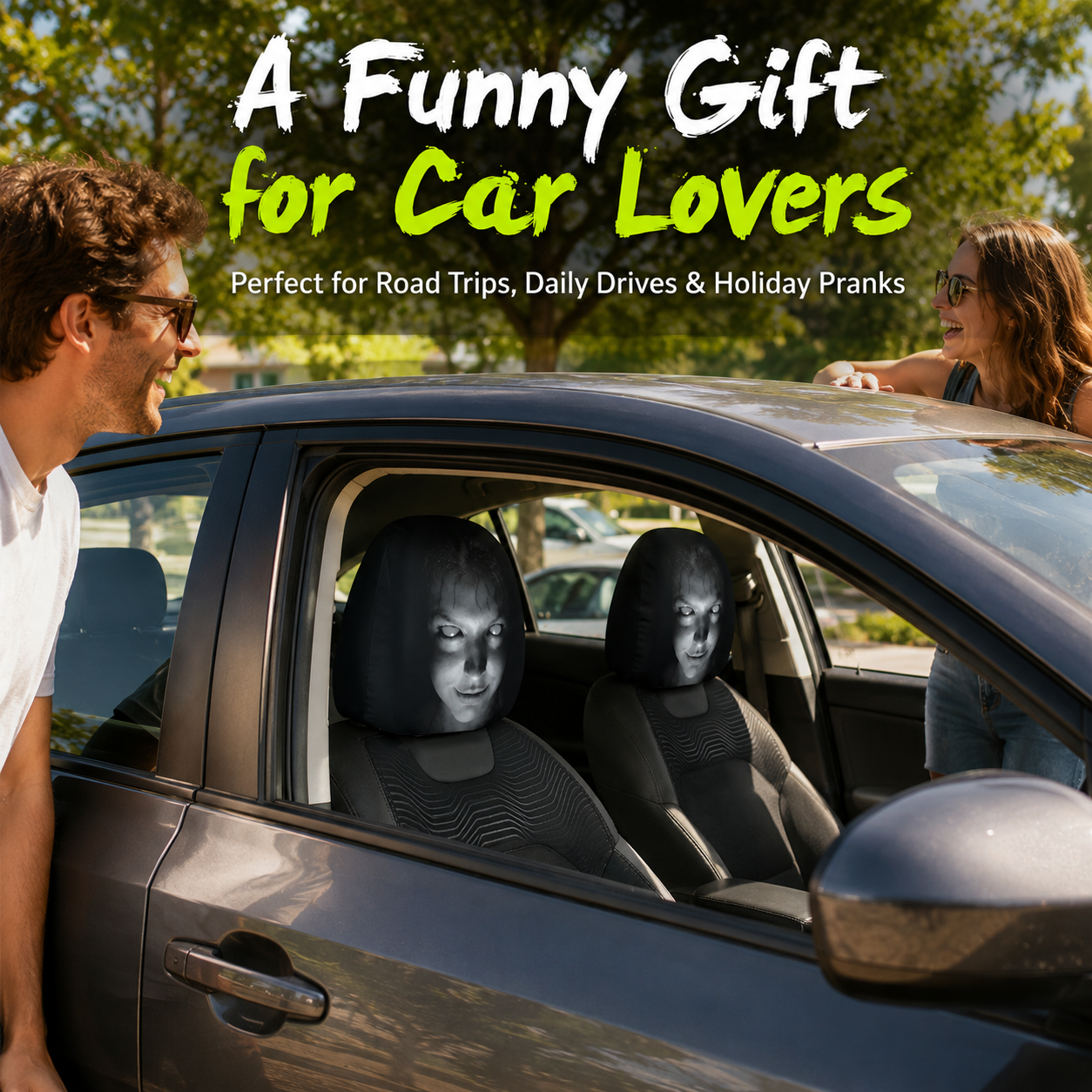 👻 SPOOKY Car Headrest Covers – 2PCS Universal Fit 🚗